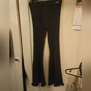 Brown Ribbed Flared Knit Pants